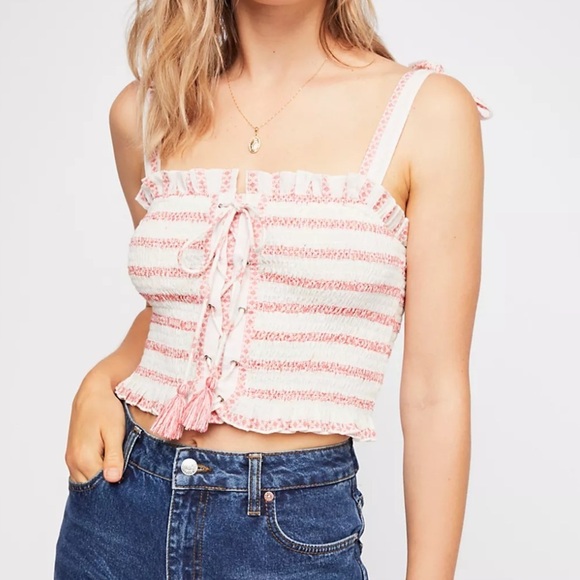 Free People Pink and White Crop Top - Picture 1 of 14